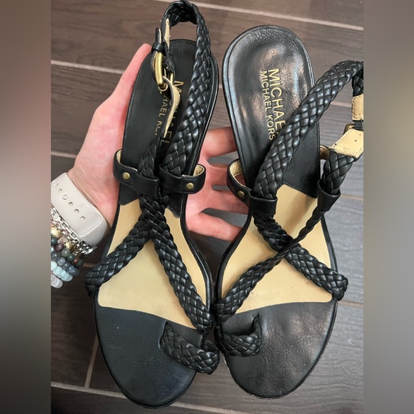 Michael Kors Leather Sandal Heels with Braided Strap - Picture 4 of 6